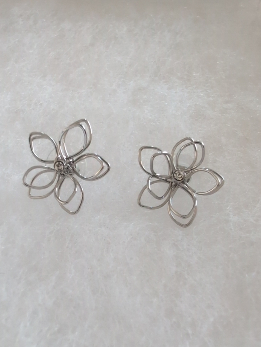 Modernist Silver-Tone Wirework Flower Studs - Dainty Layered Petals